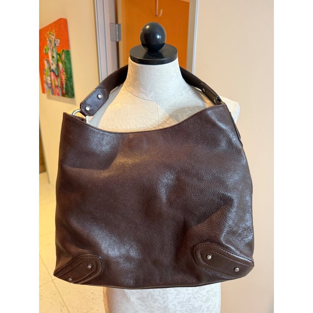 Cole Haan Womens Leather Hobo Bag Rich Brown Silver Hardware Casual - Picture 2 of 16
